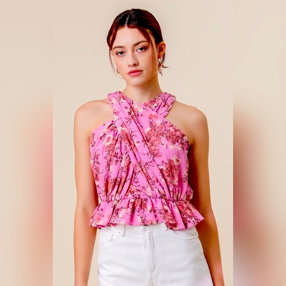 NWT Line & Dot Pink Floral Bloom‎ Top Sleeveless 100% Polyester Size Small